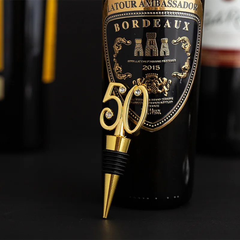 

Birthday Party Gift 50th Anniversary Golden Wedding Anniversary Wine Set Number 50 Digital Shape Wine Stopper Kitchen Gadgets