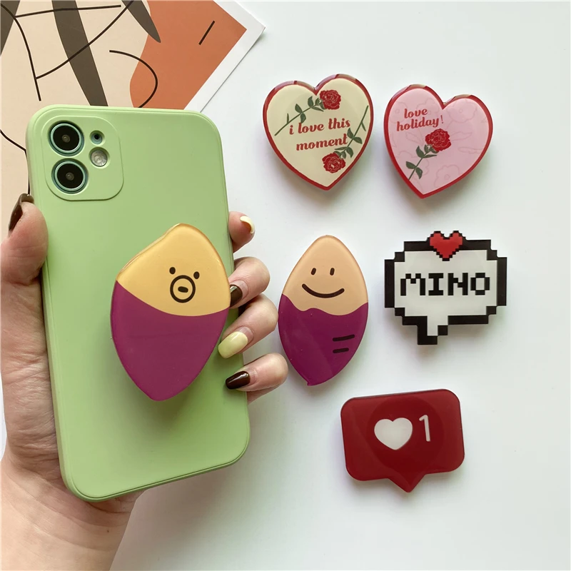 

Glossy Purple Potato Heart Puppy Stretch Expandable Grip Tok Phone Holder Finger Ring Foldable Griptok Universal Socket