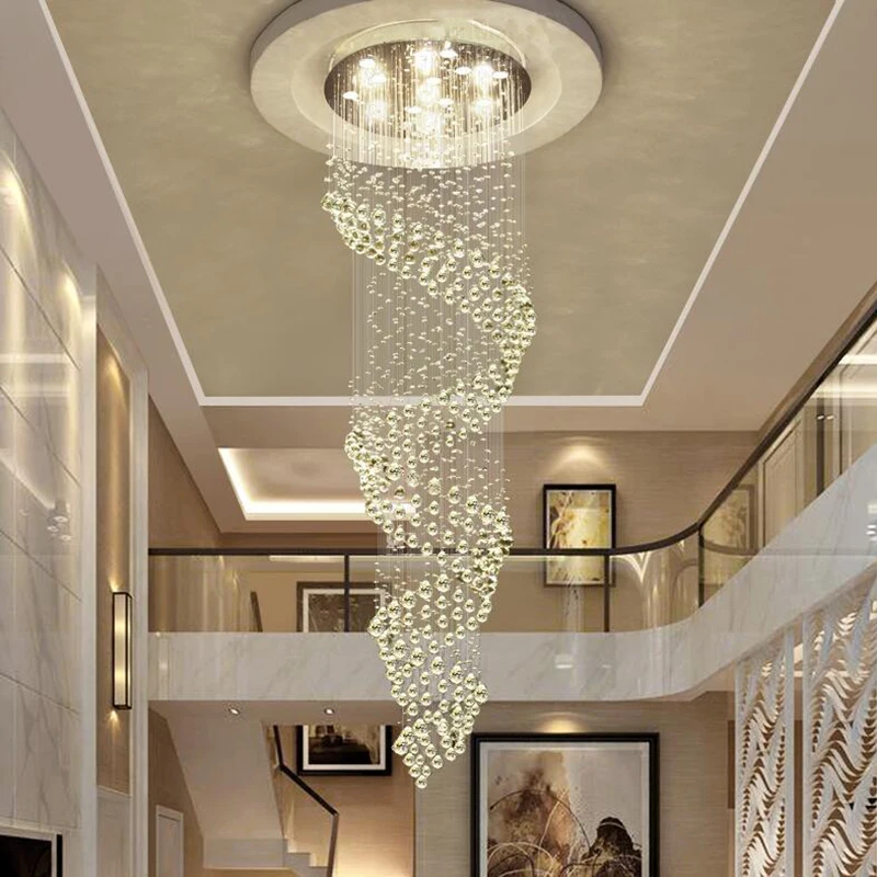 

New Modern Crystal Chandelier For Spiral Interior Ladder Luxury Corridor LED Crystal Chandelier Stair lamp villa light