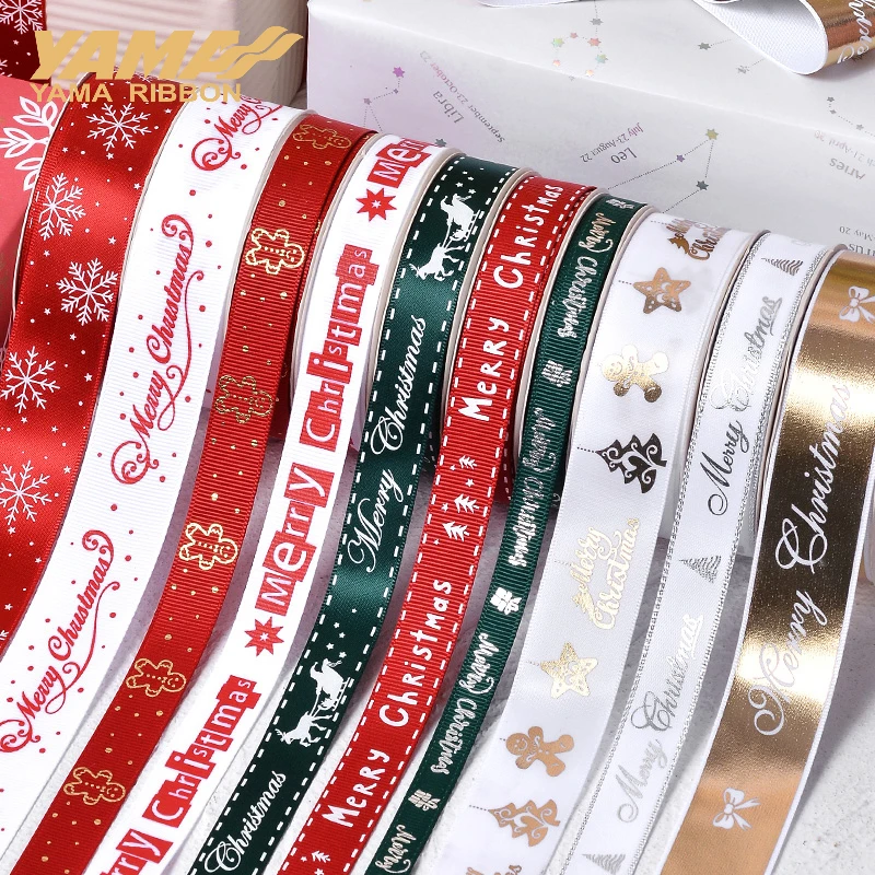 

YAMA Christmas Decoration Ribbon 10yards/roll 9mm 16mm 25mm Printed Gold Series Ribbons DIY Xmas Tree Craft Supplies