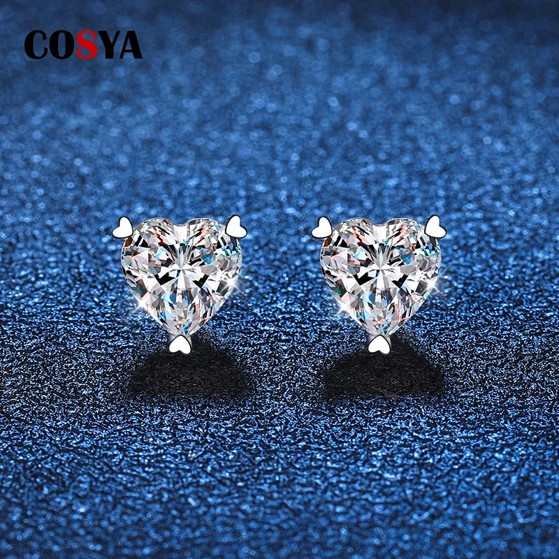 

COSYA 5 6.5MM Heart Moissanite Stud Earrings PT950 S925 Sterling Silver Earrings D GRA For Women Wedding Party Fine Jewelry Gift