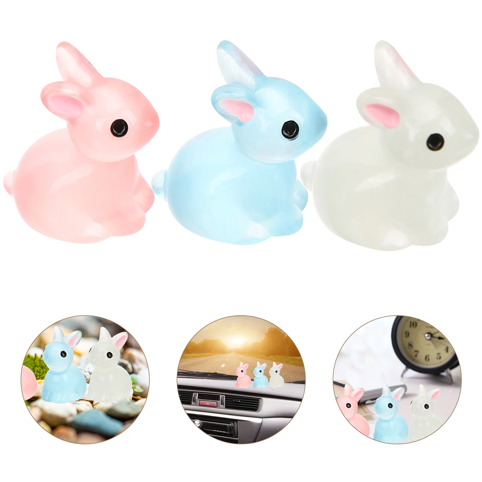 

Bunny Figurines Rabbit Animal Miniature Mini Easter Figures Decor Terrarium Ornament Figure Landscape Garden Glow Figurine