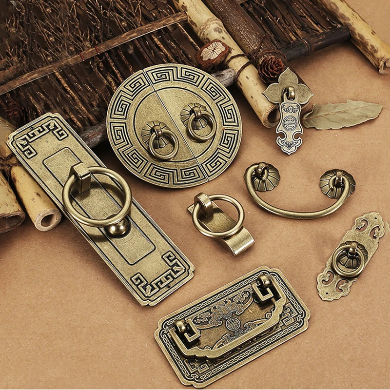 

Vintage Antique Bronze Cabinet Handles Chinese Style Furniture Handle Drawer Knobs Wardrobe Door Pulls Furniture Hardware