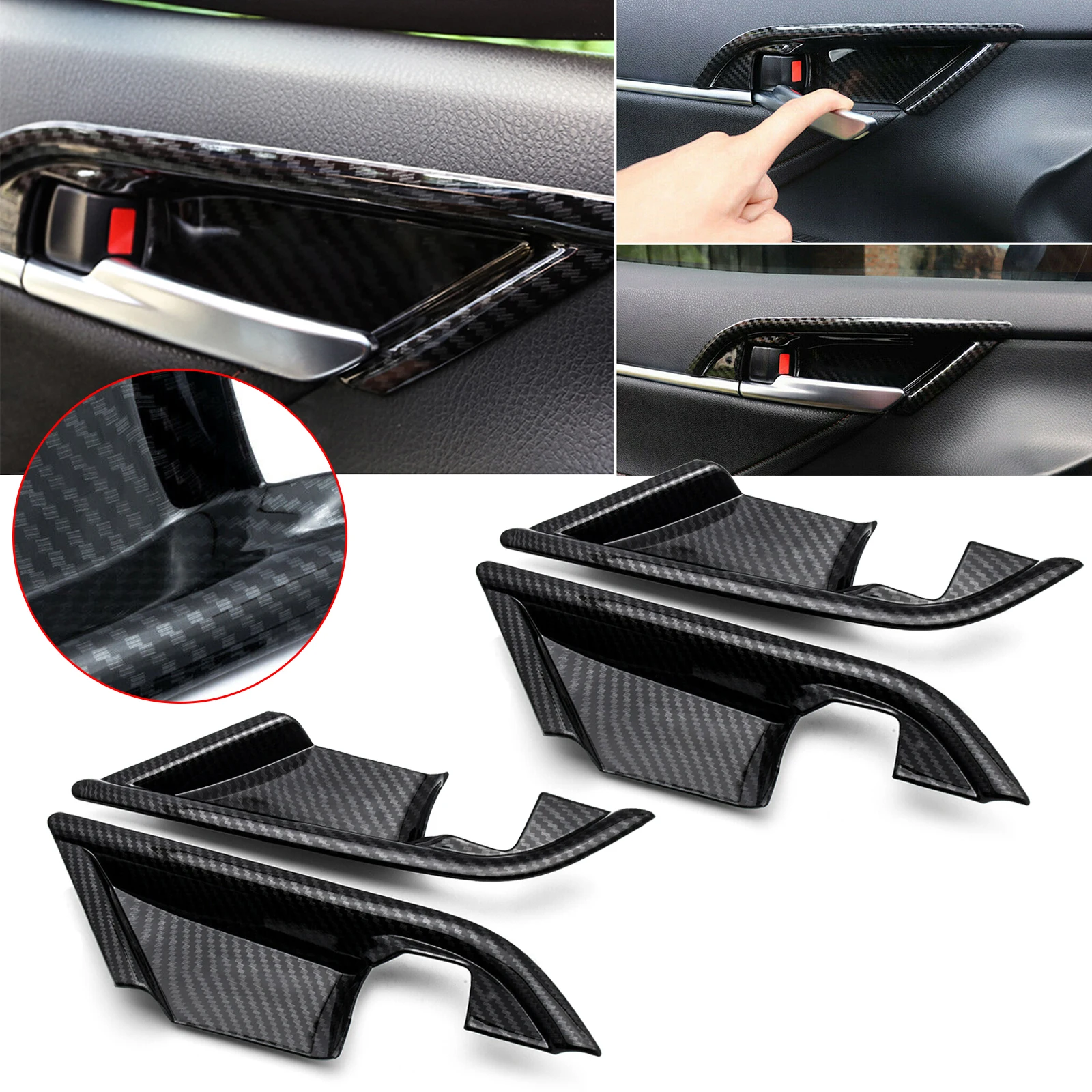 

Carbon Fiber Style Interior Door Handle Bowl Cover Molding Trims For Toyota Camry 2018-2022