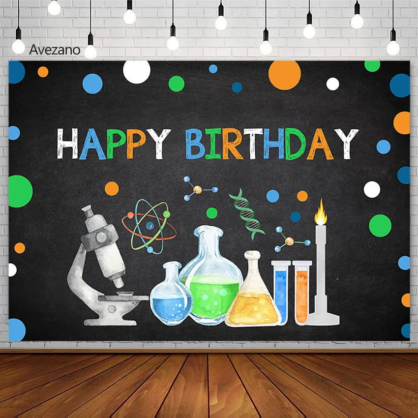 Avezano Happy Birthday Photography Background Chemistry Experiment Science Party Backdrops Decor For Photo Studio Photozone