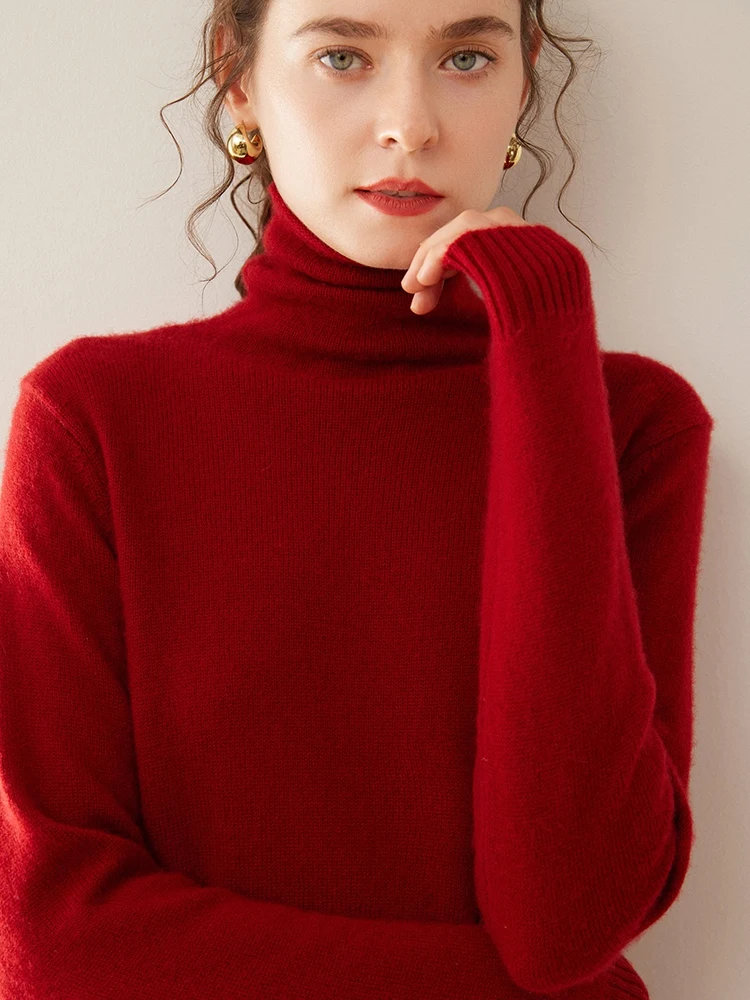Женский осенне-зимний кашемировый свитер 100% водолазка с длинным рукавом пуловер