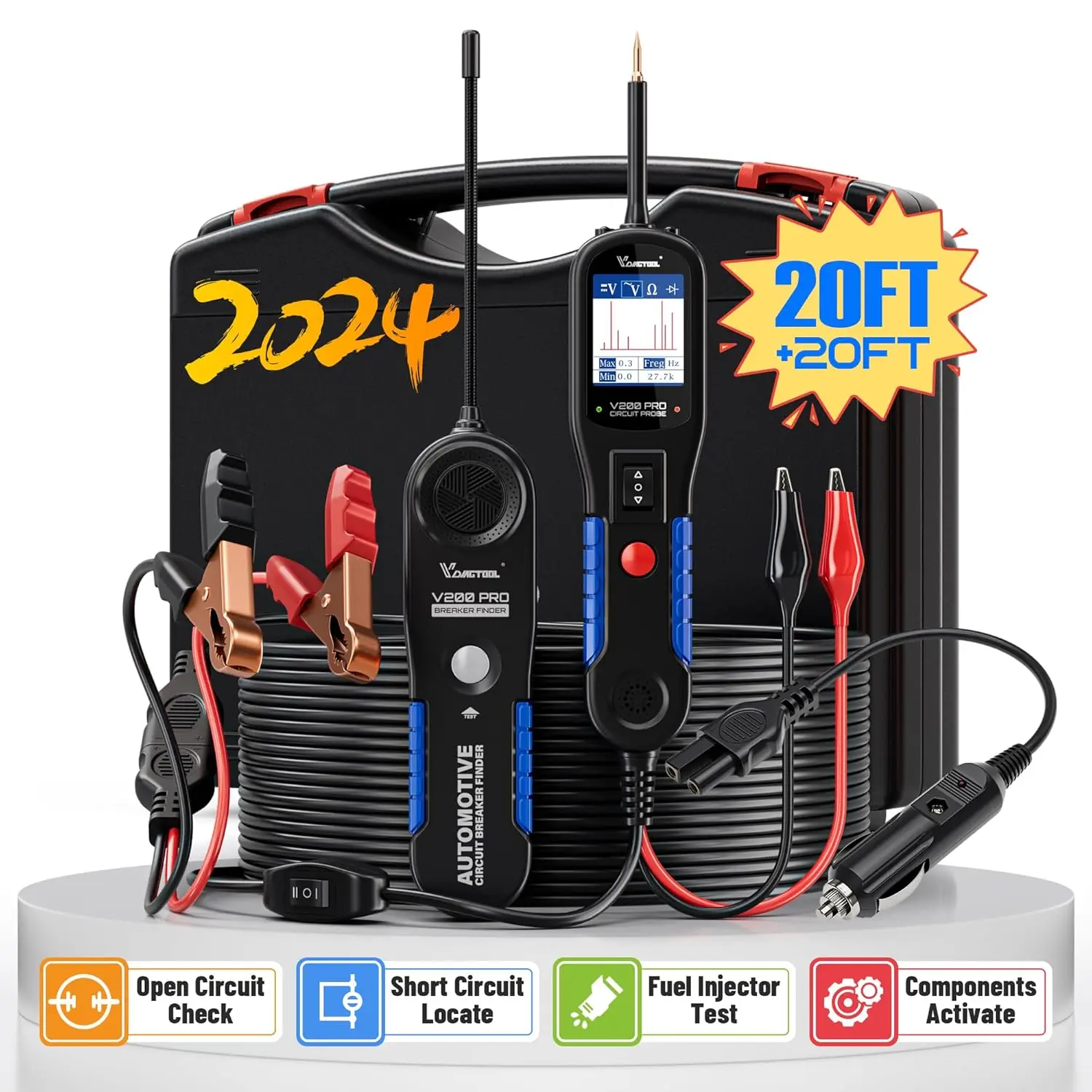 

2025 VDIAGTOOL V200PRO 12/24 В автомобильный зонд питания 40 футов/12 м тестер кабельных цепей с реле/предохранителем, инструменты для поиска выключателя