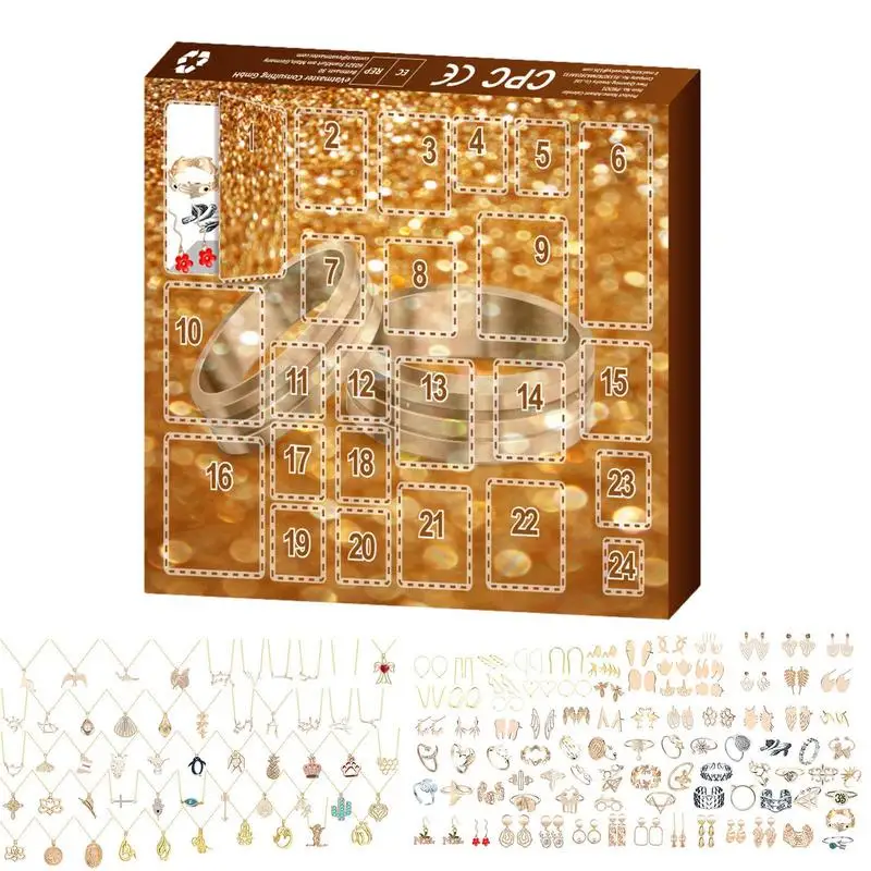 

24-piece set Christmas Countdown Calendar for kids toy Christmas Jewelry Set Ring Necklace Earrings Christmas Advent Surprises