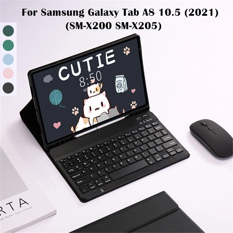 

Чехол с клавиатурой для Samsung Galaxy Tab A8, 10,5 дюйма, Bluetooth мышь, тачпад, клавиатура для телефона X205 Tab A 8 2021 Tablet
