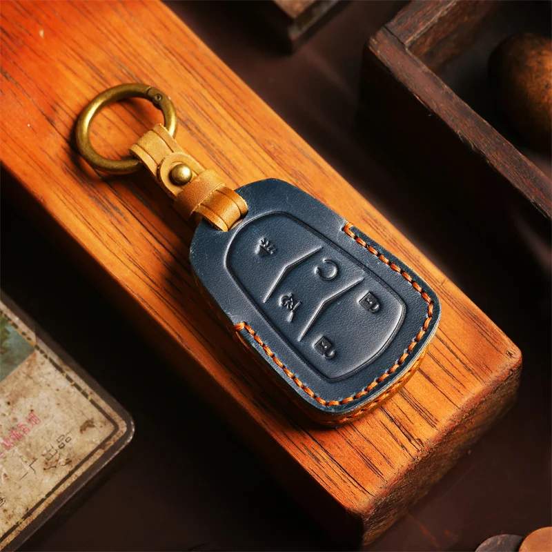 

Luxury Leather Car Key Case Cover Fob Protector Keychain Accessories for Cadillac XT5 CT5 XT4 CT6 Keyring Holder Pouch Shell