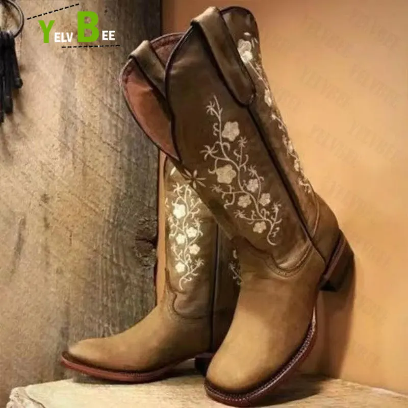 

Rome Knee High Chelsea Women Boots Winter New Square Heel Motorcycle Mujer Zapatillas Mid Heels Goth Casual Woman Shoes 2022