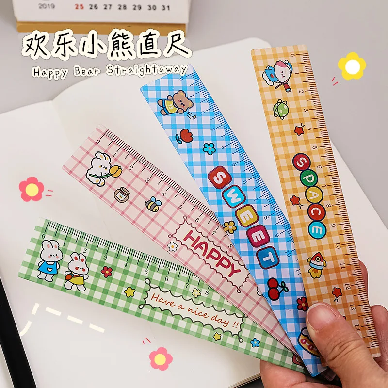 

Cute Ins Happy Bear 15cm Ruler Primary School Students Drawing Measuring Multifunctional Cartoon Child Stationery Scale Kawaii