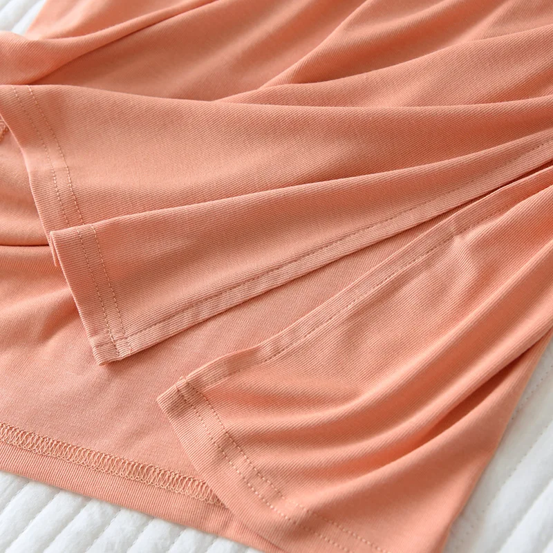 2023 New Summer Women's Sleeping Dress Combed Cotton Bottom Split Long Dress Casual Solid Color Slim Short Sleeve Home Dress