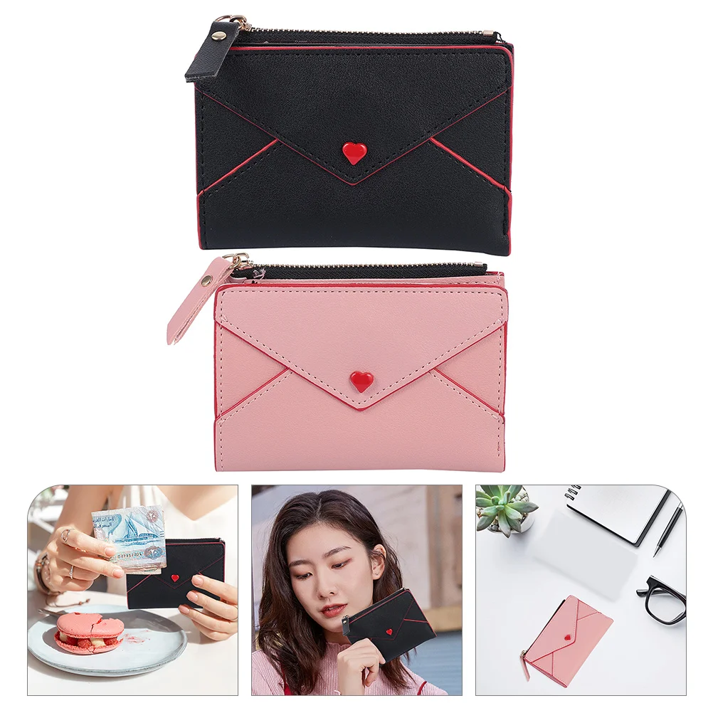 

2pcs Wallets PU Purses Zippered Purses Credit Cards Holders