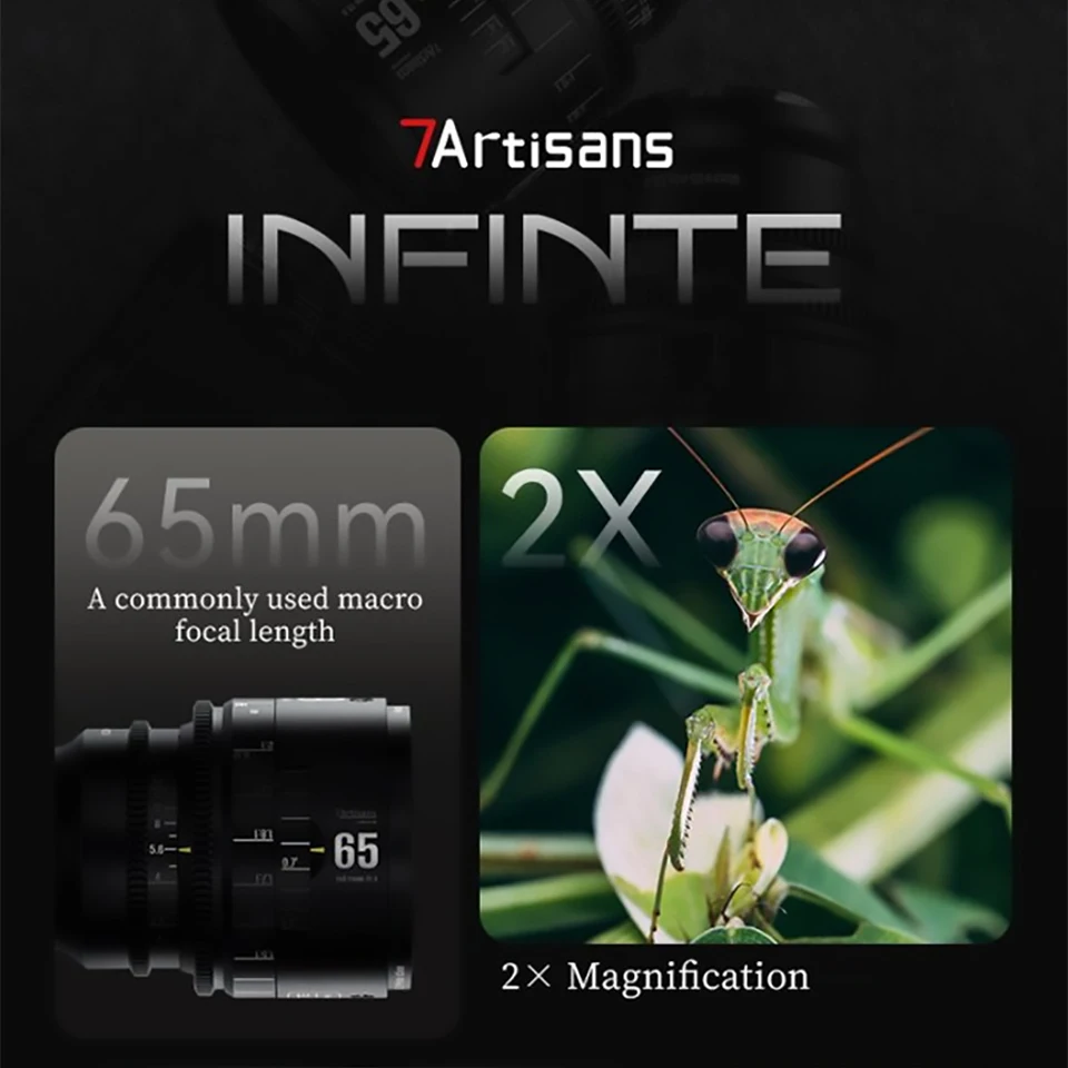 Фото Полнокадровый Cine-объектив 7artisans INFINTE 65 мм T2.9, соотношение увеличения 2:1, 2 макрообъектива для Nikon Z5 Canon R10 Sony A6400 №2