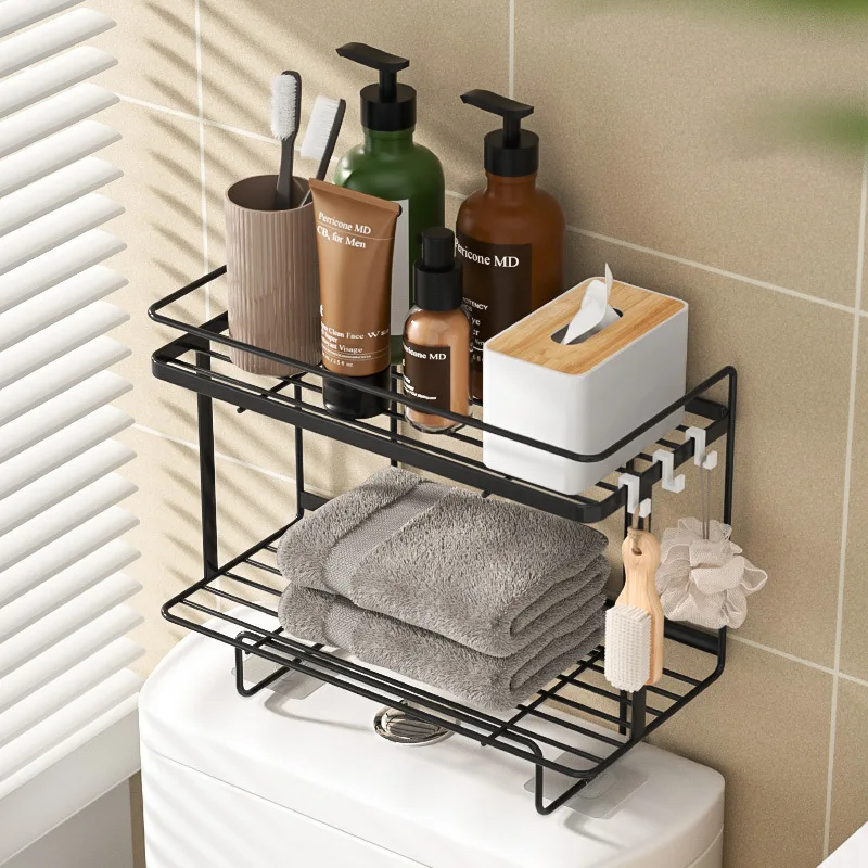 

Shelf Above The Toilet Tank Wrought Iron Toilet Punch-free Multi-functional Storage Rack Bathroom Accessories