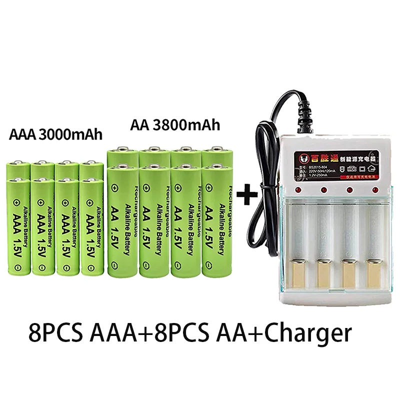 100% Original 1.5V AA3800mAh+AAA3000mAh Rechargeable battery NI-MH for Clocks mice computers toys so on + Charger | Электроника