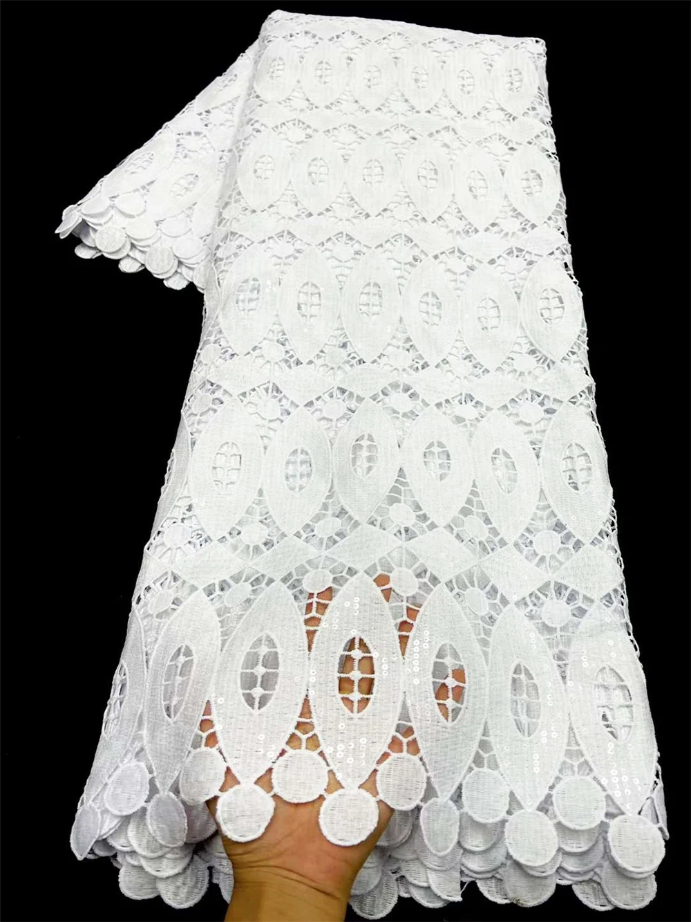 

Чистые белые блестки, Африканский шнур, кружевная ткань, женская, последняя Нигерия, Водорастворимая Ткань для сетки Sewi W976