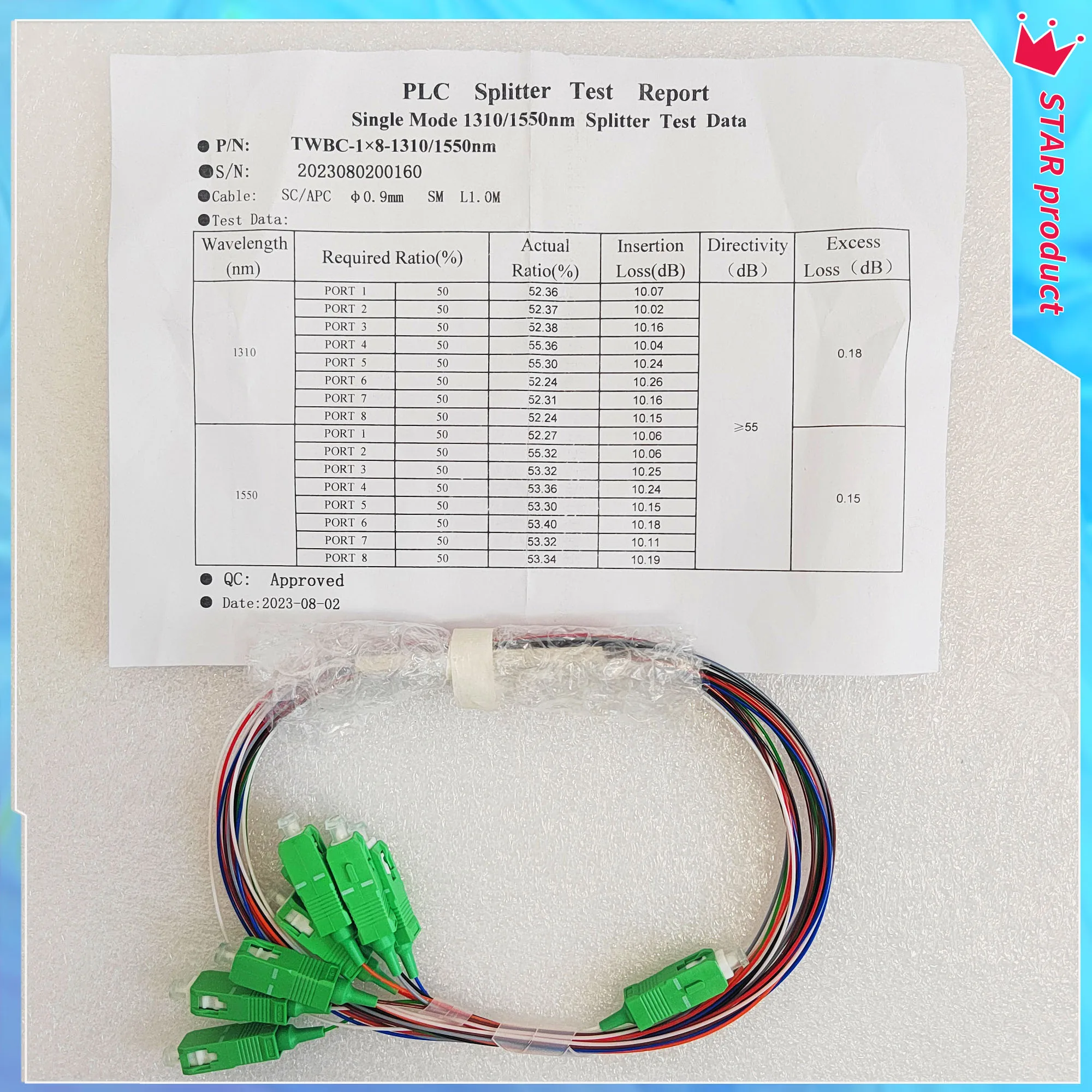 1*8 волоконный сплиттер стальная трубка PLC SC APC UPC 1x8 0 9 мм 1 м волоконно-оптический