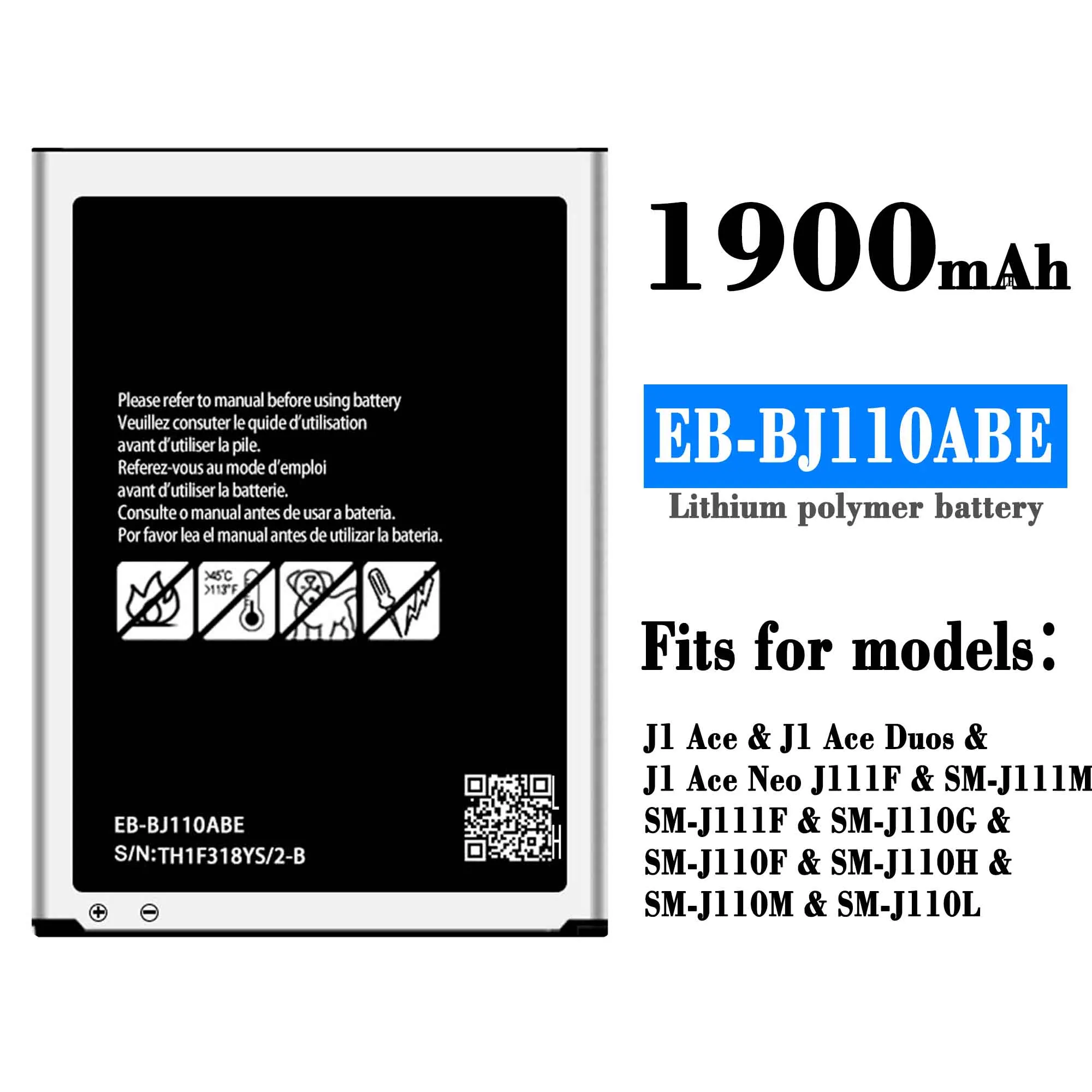 

SAMSUNG Orginal EB-BJ110ABE Battery 1900mAh For Samsung Galaxy J1 J Ace J110 J110FM J110F J110H J110F i9192 i9195 i9190 i9198