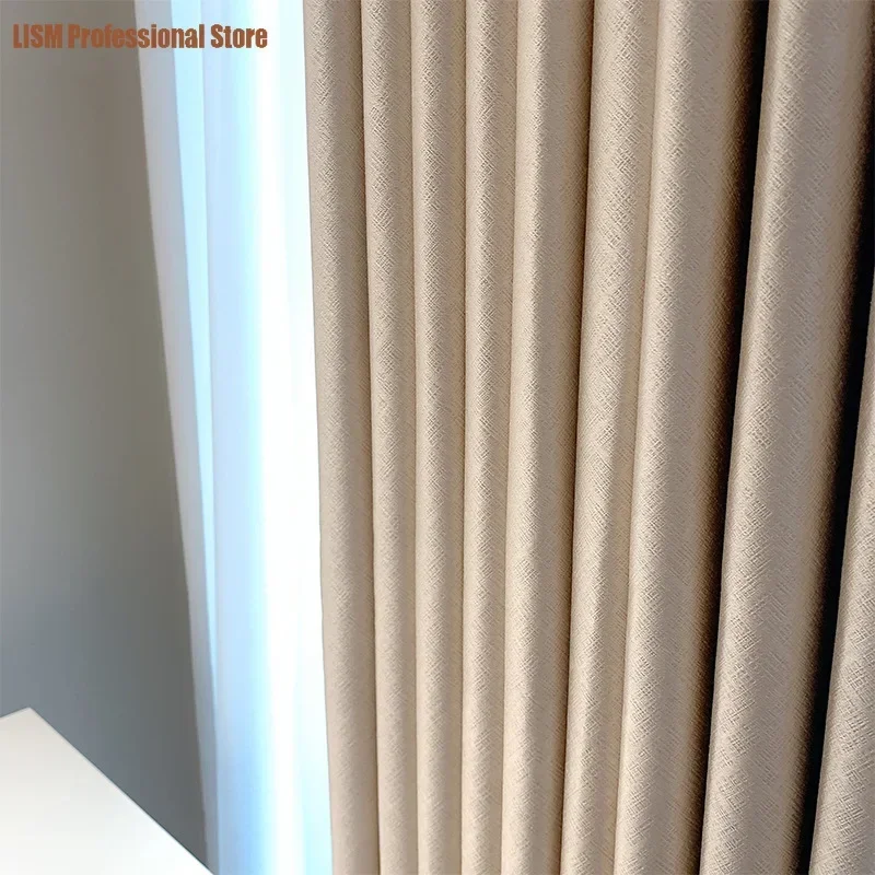 

2023 New Japanese Light Luxury Jacquard Solid Color Thickened Blackout Curtains for Living Room Bedroom Custom Finished Product