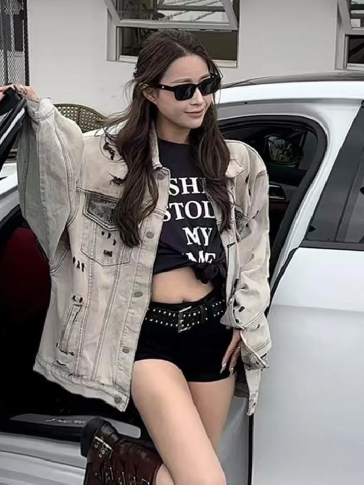 K-sle рваная джинсовая верхняя одежда весна 2023 новая женская модная потертая с