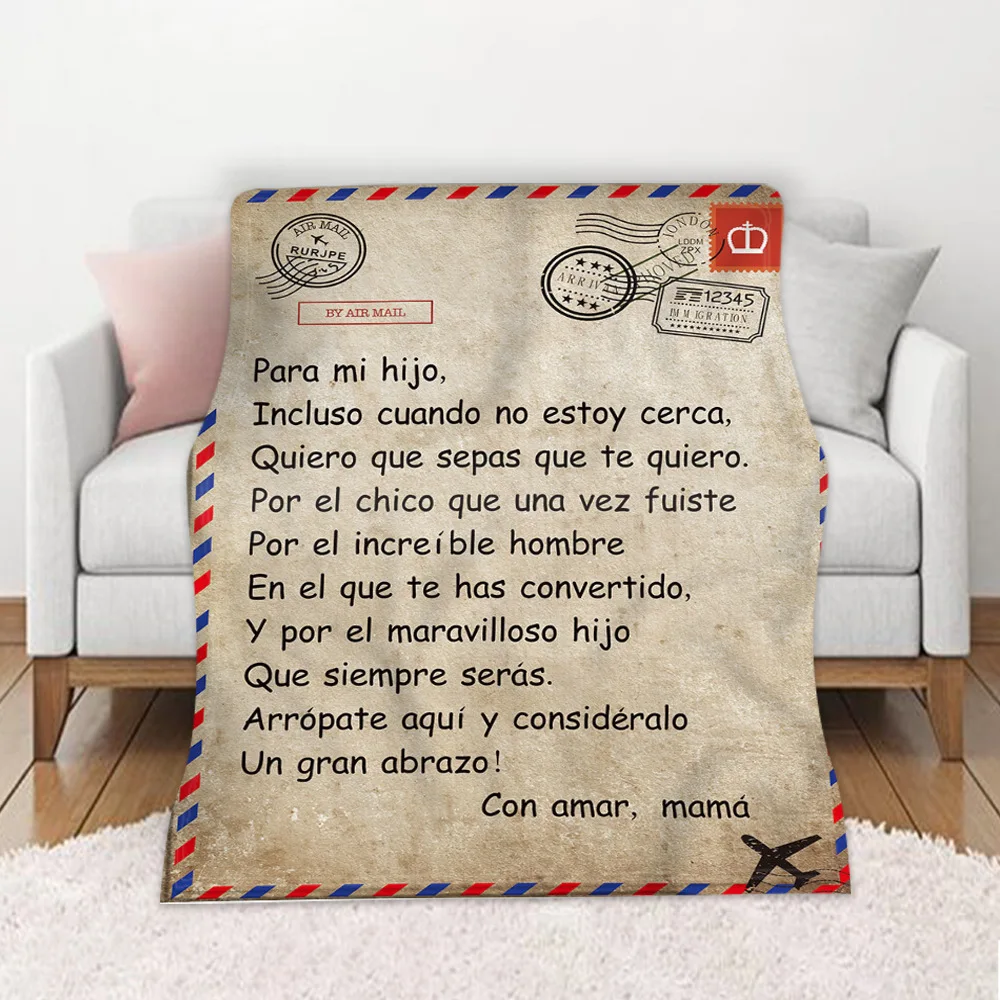

To My Daughter Son Express Love Flannel Throw Blanket Gift Spanish 3D Print Letter Envelope Blankets For Beds Sofa Home Textiles