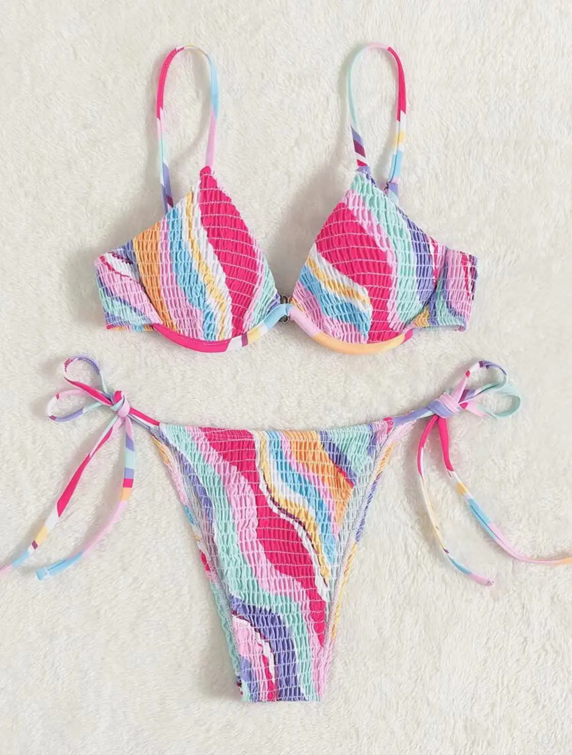 

Sexy Triangle Bikini Set String Bikinis Patchwork Swimwear 2022 Push Up Swimsuit Women Micro Thong Biquini Pleated Bathing Suits