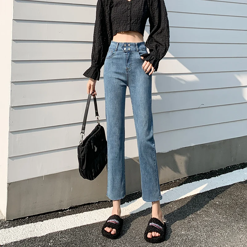 Новые облегающие укороченные джинсы с завышенной талией для женщин модная