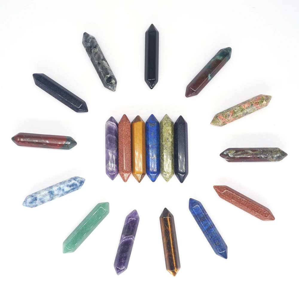 10x53 мм натуральный хрустальный камень, двойная головка, заостренная шестигранная колонна, энергетическая палочка, украшение для ювелирных изделий, самодельная подвеска, ожерелье