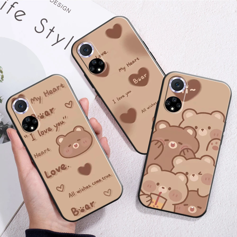 

Cute Animal Bear Phone Case For Huawei P20 Pro P30 Lite Honor 10 8X 9X 10X 9A Silicone Cover Coque Soft Black Liquid Silicon