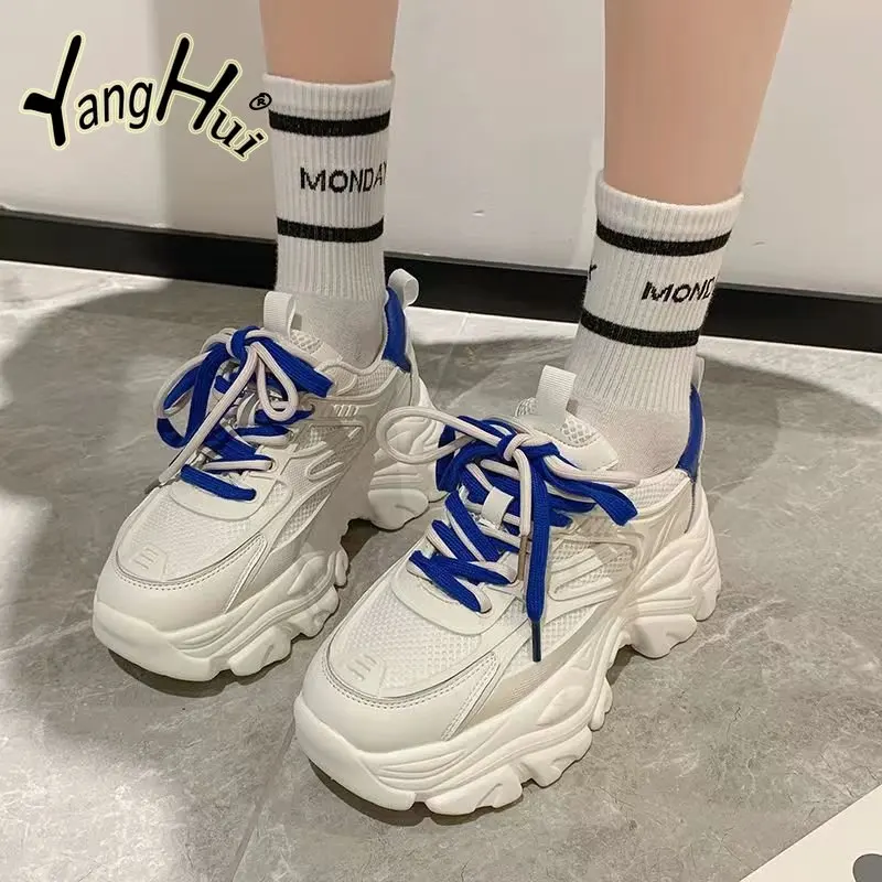 

Женские сетчатые кроссовки, повседневные универсальные кроссовки на платформе, дышащие, подходящие цвета, новинка весны 2023