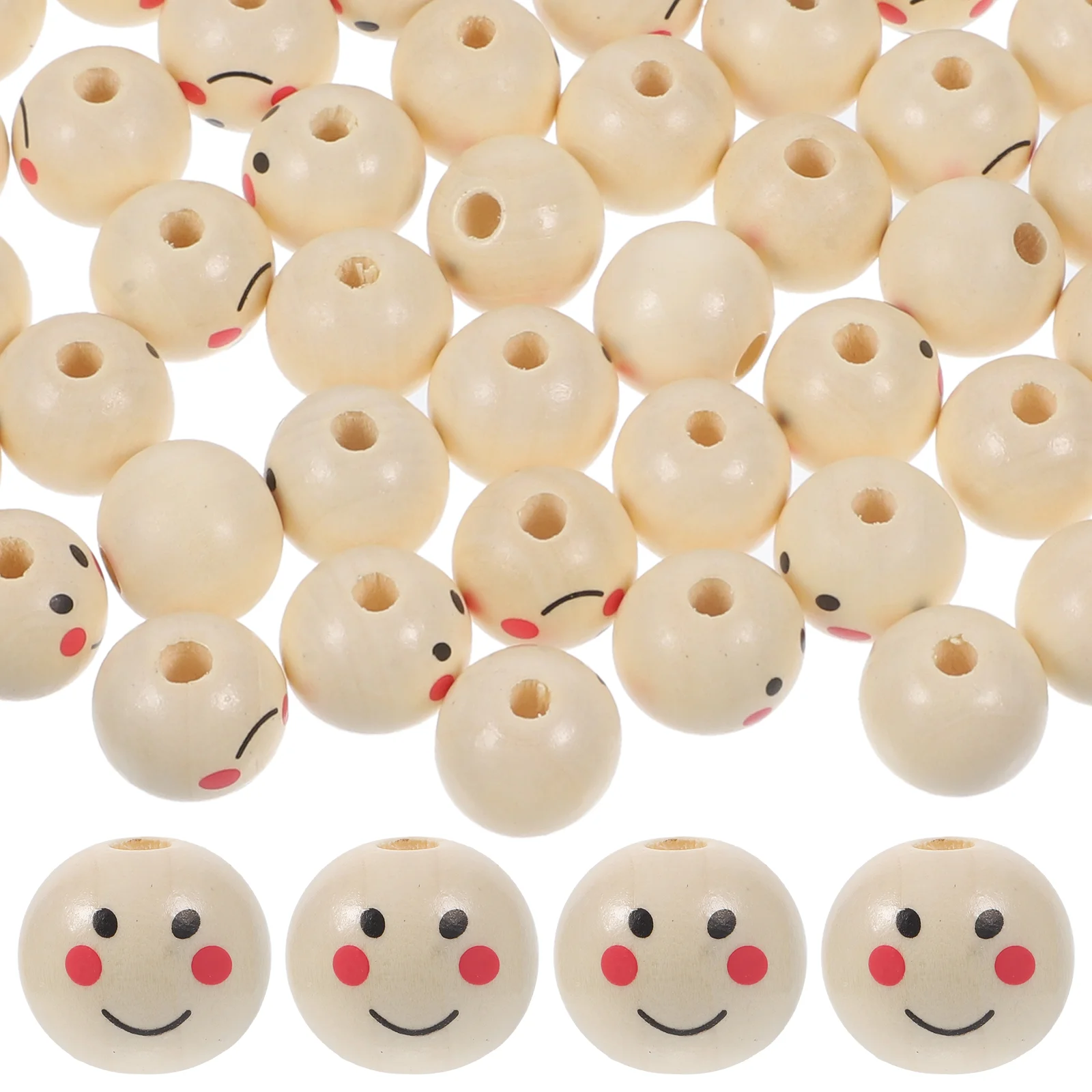 

60Pcs Face Pattern Beads Wood Loose Beads Garland Wood Beads Multi-purpose DIY Wood Beads