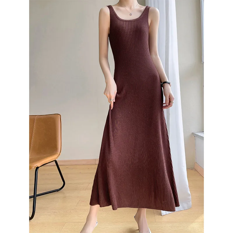 

Spring And Summer New Ice Silk U-neck Strapless Dresses Female Korean Fashion Comfortable Temperament Hundred With Halter Dress