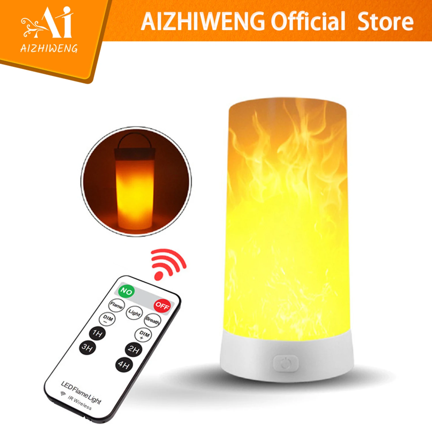 AIZHIWENG-Luz LED con efecto de llama, recargable por USB Con 4 modos lámpara de mesa, linterna parpadeante impermeable