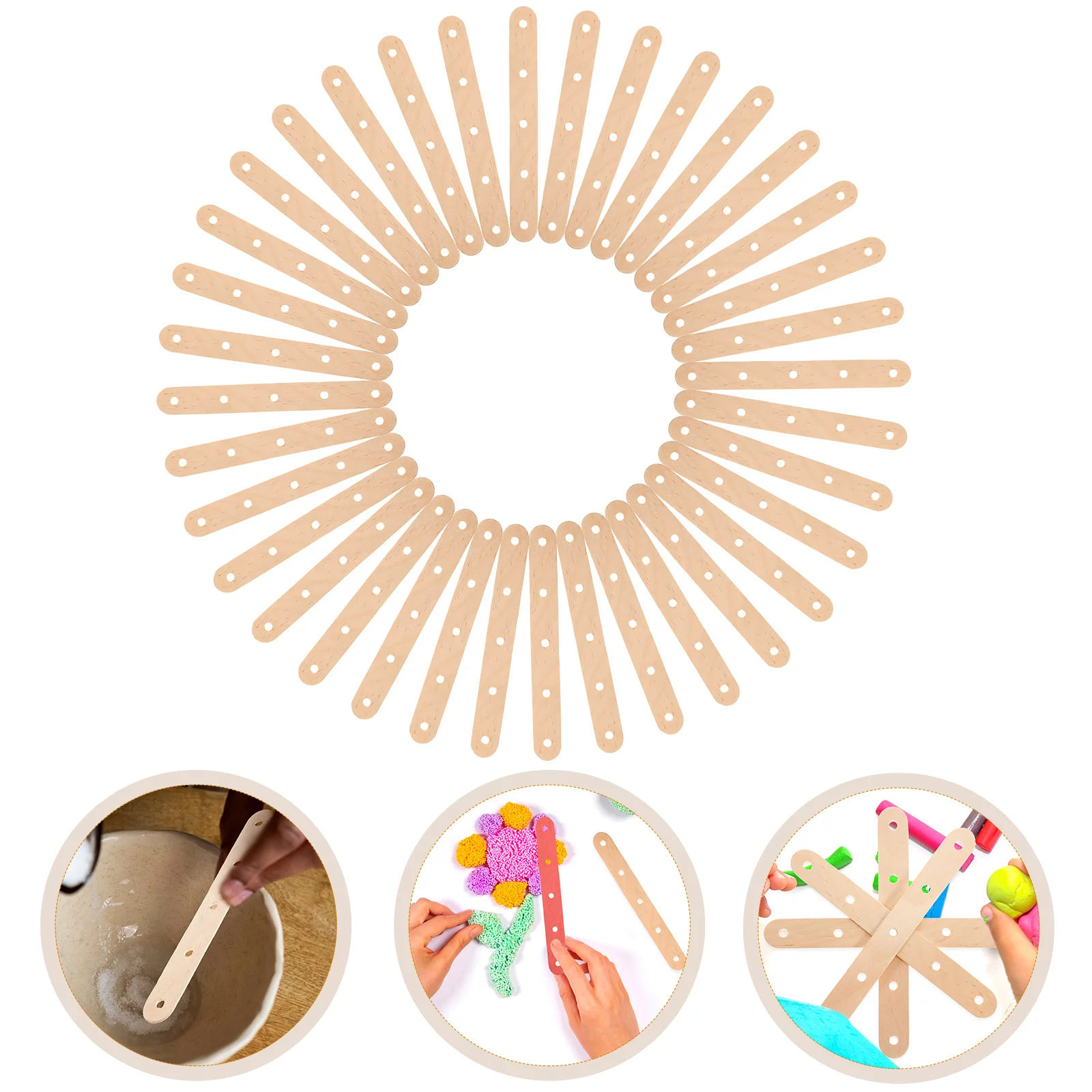 50PCS Natural Wood Craft Sticks Popsicle Stick with Holes for DIY Crafts Creative Designs (Nature Color)