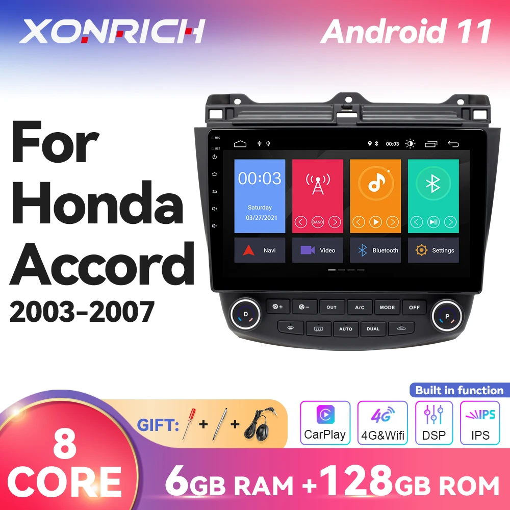 Carplay 6G + 128G AI Голосовое управление Android 11 автомобильный радиоплеер для Honda Accord 7