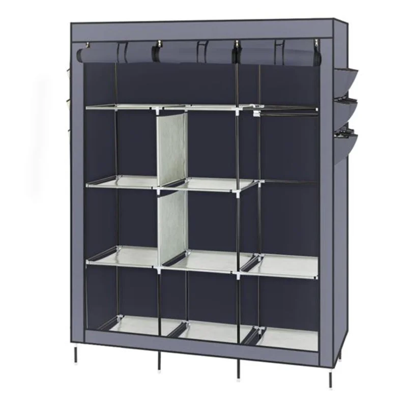 

69" High-leg Non-woven Fabric Assembled Cloth Wardrobe Gray [US Stock]