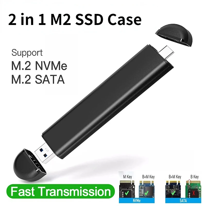 

2 in 1 Dual Protocol M2 SSD Case Hard Drive Enclosure HDD Disk Box M.2 to USB 3.1 SSD-Adapter for NVME PCIE NGFF SATA M/B Key