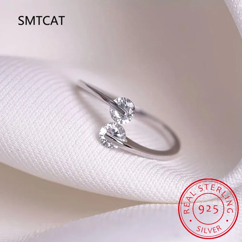 

925 Sterling Silver Simple Cute Small Zircon Finger Ring for Women Korean Adjustable Unique Chic Jewelry Accessories BKJZ208