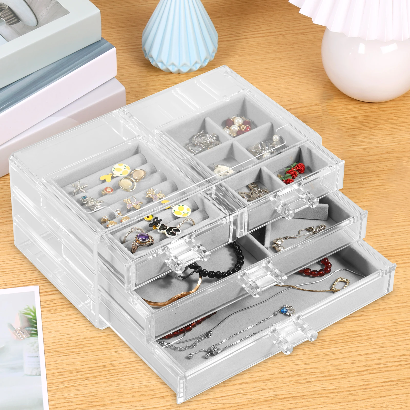 Прозрачная Акриловая Коробка Для Хранения Ювелирных Изделий Серьги Кольца