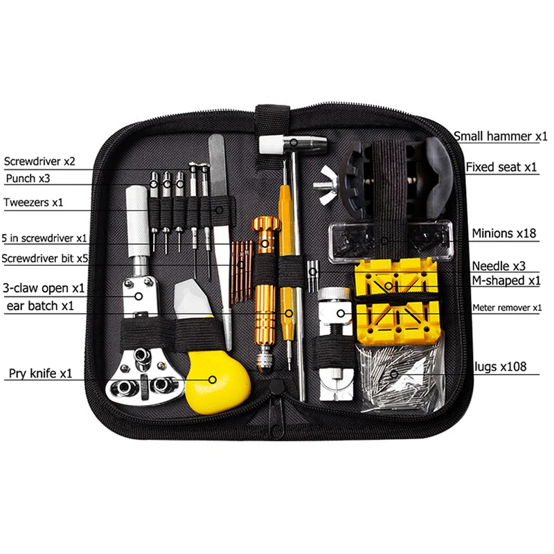 158PCS Watch Repair Tool Kit Watchmaker Link Pin Remover Case Opener Spring Bar Horlogemaker Clock Repair Set