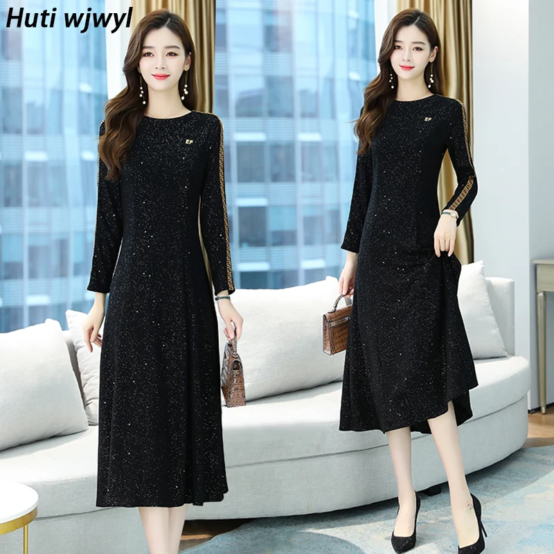 

Женское винтажное платье средней длины, черное повседневное облегающее платье с блестками, Осень-зима 2023