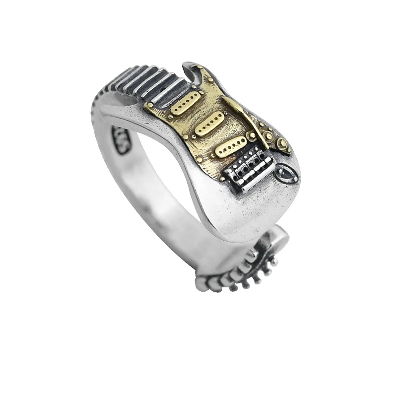 

Electric Guitar Rock Punk Style Sterling Silver Ring Women's Original Niche Design Premium Sense Hip Hop Men's Gothic Ring