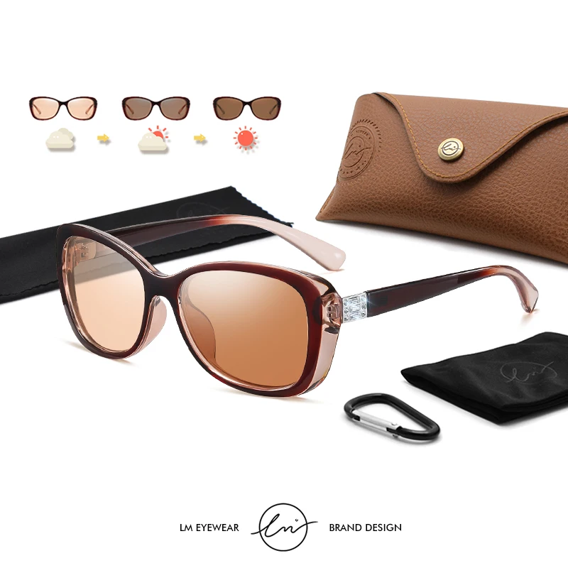

LM Trend Women Photochromic Polarized Sunglasses Simple Fashion Ladies UV400 Cat Eye Sun Glasses Diamond Vintage Female Oculos