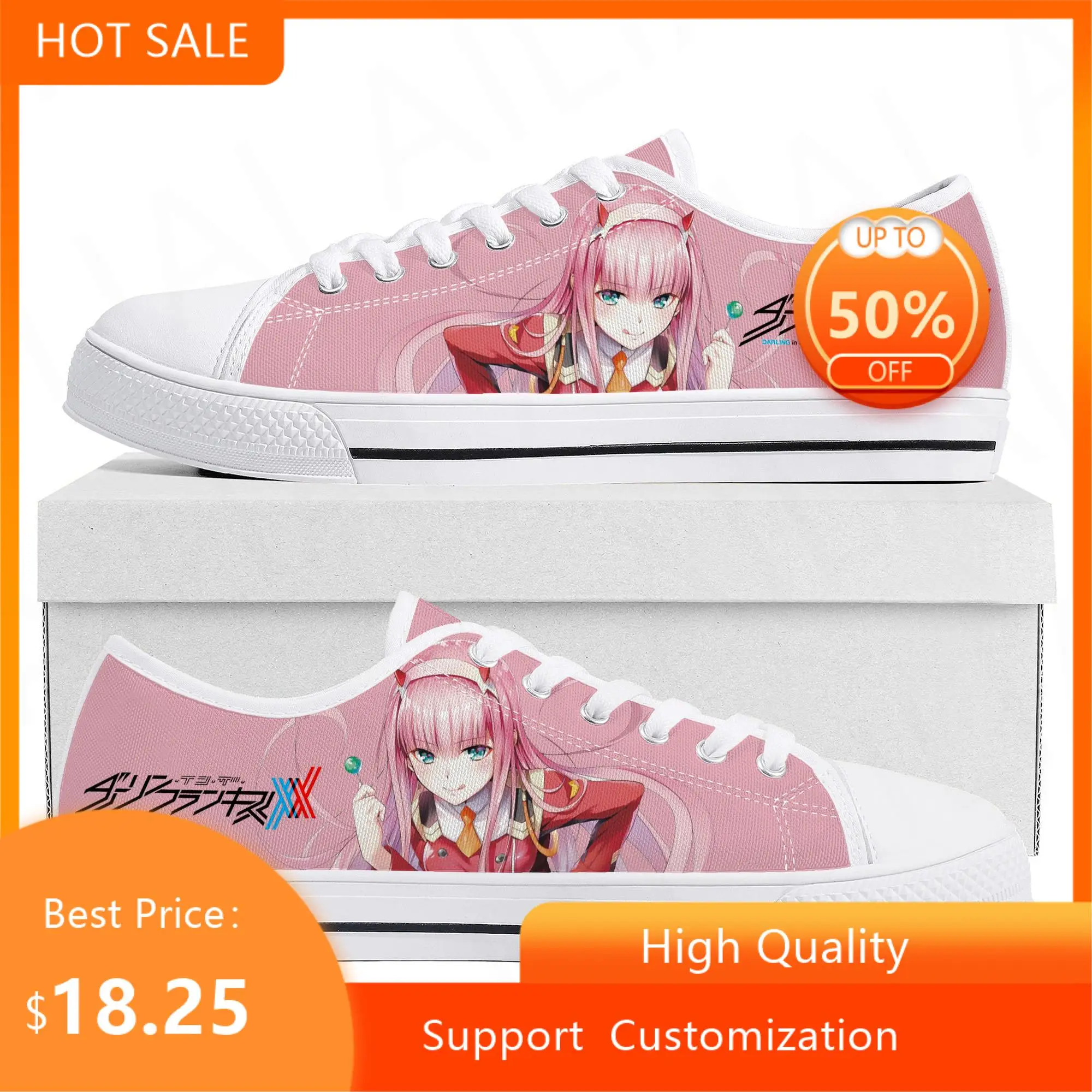 

DARLING In The FRANXX Zero Two Low Top Sneakers High Quality Mens Womens Teenager Canvas Sneaker Couple Casual Shoes Custom Shoe