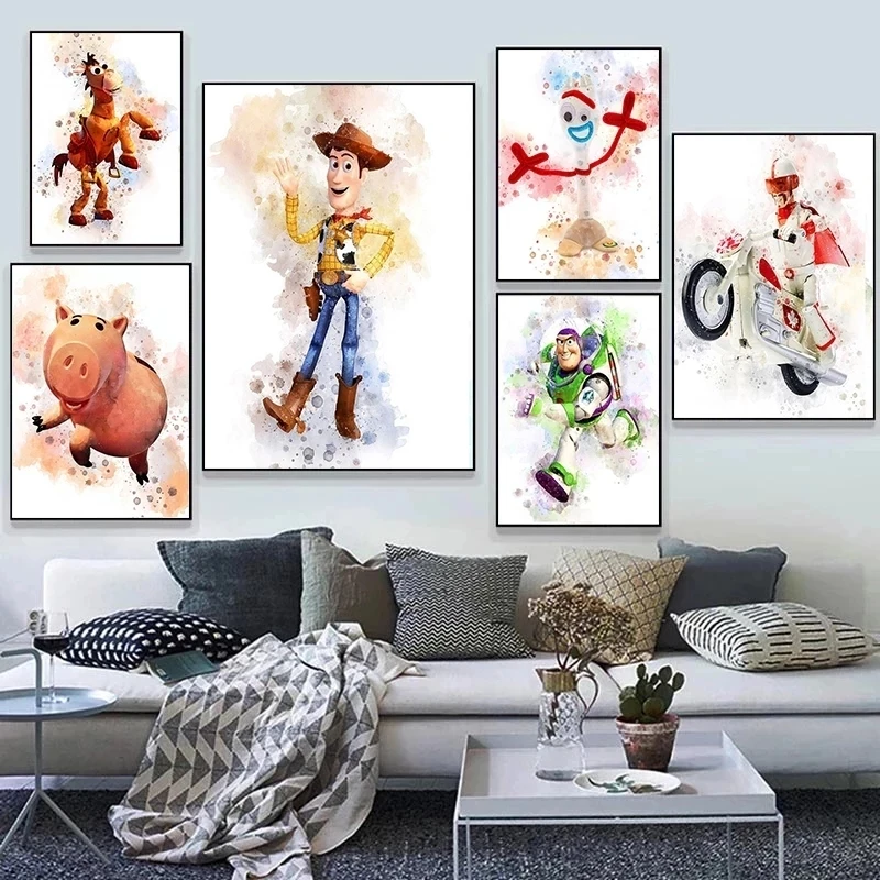 

Disney Toy Story Nursery Wall Art White Kraft Paper Posters And Prints Wall Pictures For Kids Room Decor