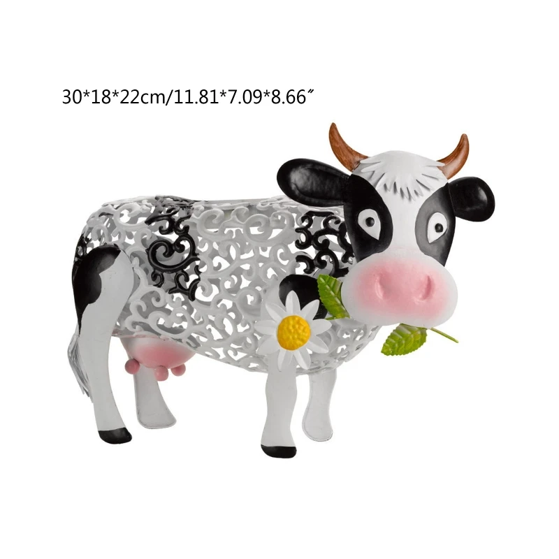 

Solar Daisy Cow Statue Hollow Wrought Iron Ornament Led Lantern Crafts for Outdoor Garden Lawn Yard Decor Housewarming Gift