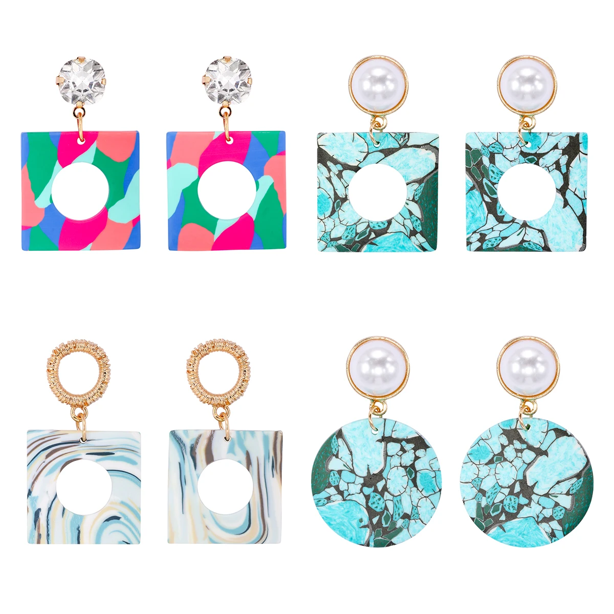 

JURAN New Hand-painted Colorful Square Polymer Clay Drop Earrings for Women 2023 New Spring Jewelry Fashion Party Accessories