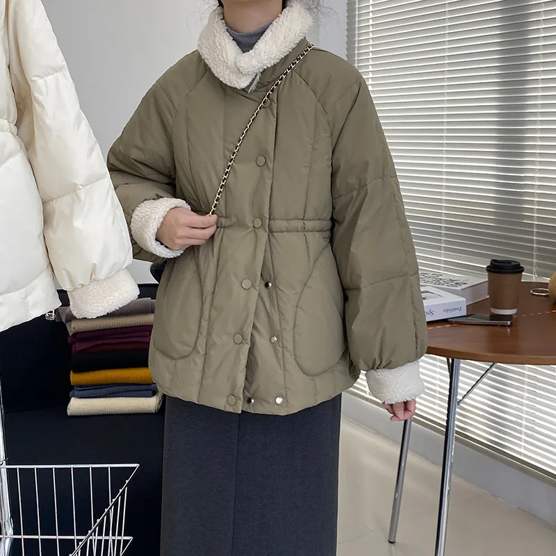 Short down jacket women's winter small thickened lamb wool turtleneck cotton jacket